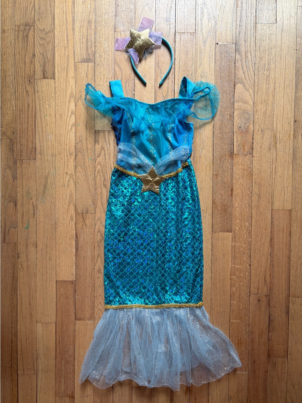 Kids Teal Mermaid Costume with Gold Star Headband